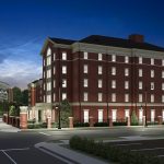 New Tutwiler Residence Hall architectural rendering night view