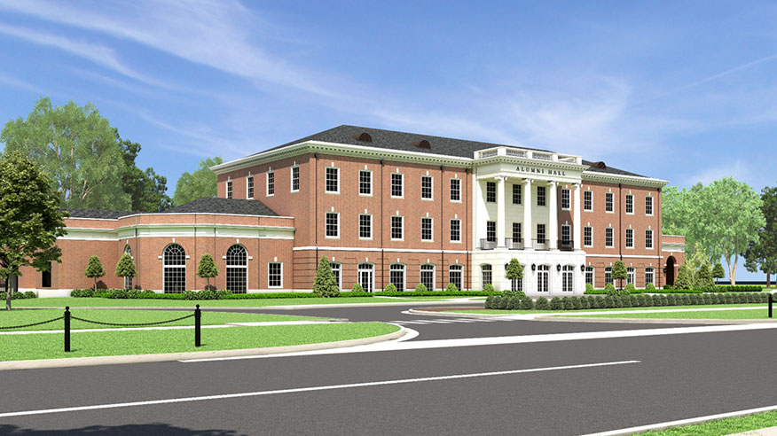 Rendering of New Alumni Hall from side