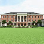 New Alumni Hall Rendering architectural rendering S View from PBPP