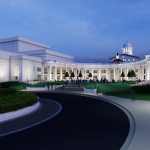 Performing Arts Academic Center architectural rendering twilight entrance 2